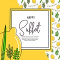 Greeting card with pattern for Jewish holiday Sukkot . background with repeating texture with etrog, lulav, Arava, Hadas