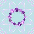 Greeting card in pink and blue colors with flower and purple gems, vector illustration Royalty Free Stock Photo