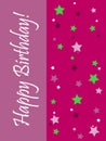 Greeting card with pink and green stars on burgundy backgroundand Royalty Free Stock Photo