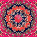 Greeting card, poster, square rug with cute red clematis on flower - mandala.