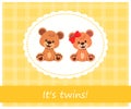 Greeting card It`s twins with teddy bear babies in frame