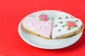 Greeting card for Sant Valentines day. Sweet cakes in a form of hearts as a symbol of all the lovers Royalty Free Stock Photo