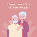 Greeting card with senior happy couple. International day of Older Persons.