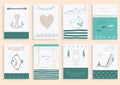 Greeting card set cute sea objects collection. Royalty Free Stock Photo