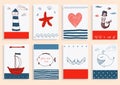 Greeting card set cute sea objects collection. Royalty Free Stock Photo