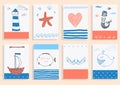 Greeting card set cute sea objects collection. Royalty Free Stock Photo
