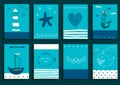 Greeting card set cute sea objects collection Royalty Free Stock Photo