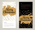 Greeting Card Set with Golden Paint Stains and Polka Dots. Royalty Free Stock Photo