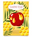 Shana Tova template of banner. New year banner with honey, apple, palm. Vector template, flat style. Royalty Free Stock Photo