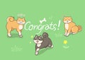 Greeting card with Shiba Inu. Congrats. Vector graphics