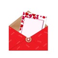 Greeting card with shiny hearts in low poly style and an empty place for your text in a red open envelope. Valentine s Day Royalty Free Stock Photo