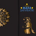 Greeting card for Shivratri, a Hindu festival celebrated of Shiva Lord. Golden Shiva on black background. Vector illustration