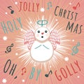 Greeting card with snowman angel and inscription.