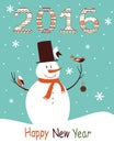 Greeting card 2016 with snowman Royalty Free Stock Photo