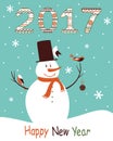 Greeting card 2017 with snowman Royalty Free Stock Photo