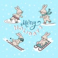 greeting card with sports cute bunnies