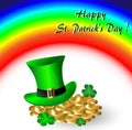 Greeting Card St. Patrick with rainbow and gold Royalty Free Stock Photo