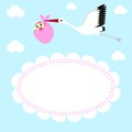 Greeting card Stork delivers baby girl