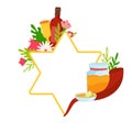 Greeting card with symbols of Jewish holiday Rosh Hashana, New Year. Shana Tova - Blessing of Happy new year. david star Royalty Free Stock Photo