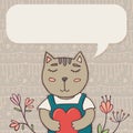 Greeting card template with cat and place for text