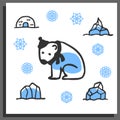 Greeting card template with cute doodle polar bear