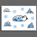 Greeting card template with cute doodle walrus