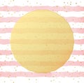 Greeting card template. Gold glitter foil dots confetti on striped white and pink watercolor background. EPS 10 Royalty Free Stock Photo