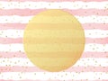 Greeting card template. Gold glitter foil dots confetti on striped white and pink watercolor background. EPS 10 Royalty Free Stock Photo