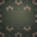 Greeting card template in green color with luxurious brown ornaments prepared for typography. Royalty Free Stock Photo