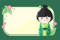 Greeting Card Template with Japanese Kokeshi Doll