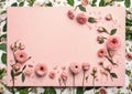 Banner with flowers on light pink background with copy right Generated Ai
