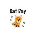 Greeting card with text Cat Day. Portrait of bengal breed.