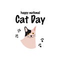 Greeting card with text Happy National Cat Day. Portrait of metis breed.