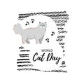 Greeting card with text ` World Cat Day`. Icon of persian breed.