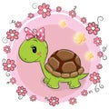 Turtle with flowers on a pink background