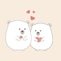 Greeting card Two lovely Cartoon polar Bears. Royalty Free Stock Photo