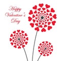 Greeting card of Valentine day with dandelion flower and hearts. February 14 holiday of love. Congratulation with Love. Royalty Free Stock Photo