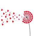 Greeting card of Valentine day with dandelion flower and hearts. February 14 holiday of love. Congratulation with Love. Royalty Free Stock Photo