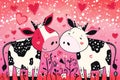 Greeting card on Valentine\'s Day with a couple of cows in love Royalty Free Stock Photo