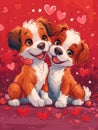 Greeting card on Valentine\'s Day with a couple of dogs in love Royalty Free Stock Photo