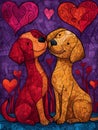 Greeting card on Valentine\'s Day with a couple of dogs in love Royalty Free Stock Photo