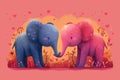 Greeting card on Valentine\'s Day with a couple of elephants in love Royalty Free Stock Photo