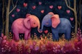 Greeting card on Valentine\'s Day with a couple of elephants in love Royalty Free Stock Photo