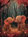 Greeting card on Valentine\'s Day with a couple of elephants in love Royalty Free Stock Photo