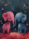 Greeting card on Valentine\'s Day with a couple of elephants in love Royalty Free Stock Photo