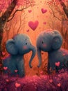 Greeting card on Valentine\'s Day with a couple of elephants in love Royalty Free Stock Photo