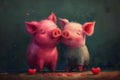 Greeting card on Valentine\'s Day with a couple of pigs in love