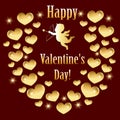 Greeting card for Valentine`s day with gold cupid