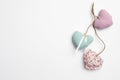 Greeting card for Valentine`s Day. Multi-colored hearts sewn from fabric with buttons Royalty Free Stock Photo