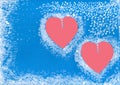 Greeting card for Valentine`s Day. Pink hearts on a blue background. The concept of love, kindness Royalty Free Stock Photo